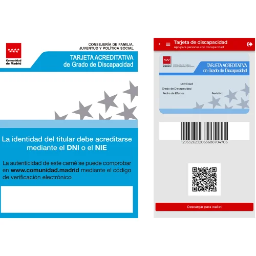 imagen de la tarjeta de discapacidad de la comunidad de madrid